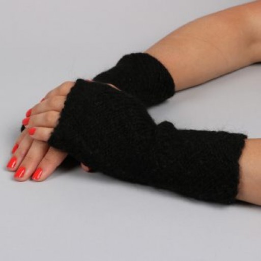 Short Black Fingerless Alpaca Gloves image